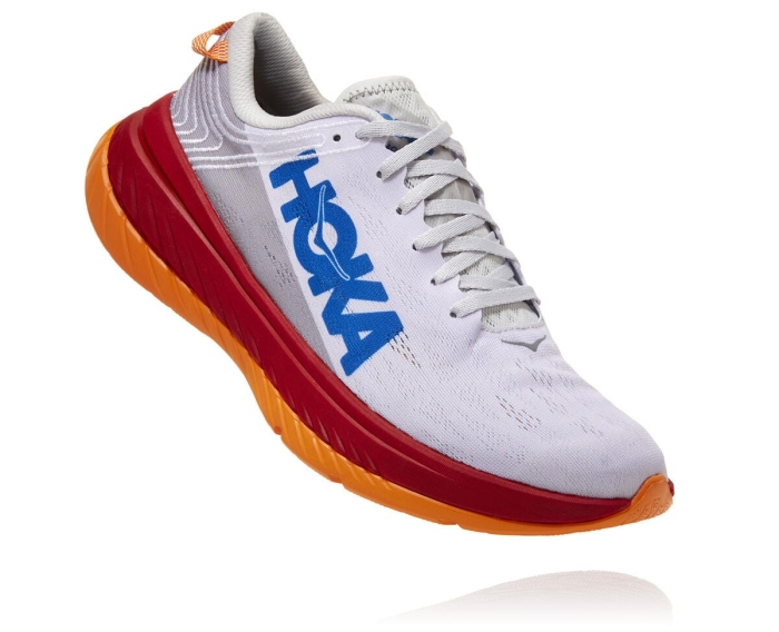 Hoka Løpesko Asfalt Tilbud - HOKA ONE ONE Carbon X Herre Hvite/Rød [NO-43TCFG]